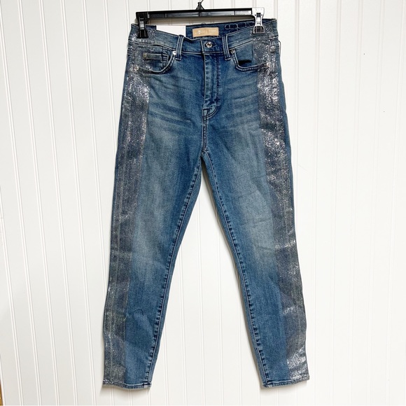 NWT 7 FOR ALL MANKIND B(air) High-waist Ankle Skinny Jeans 27 Glitter - Picture 5 of 13